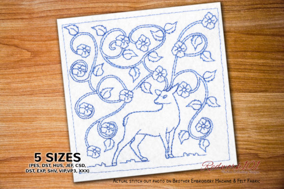 Deer with Abstract Floral Background Embroidery: Art That Speaks Through the Stitches