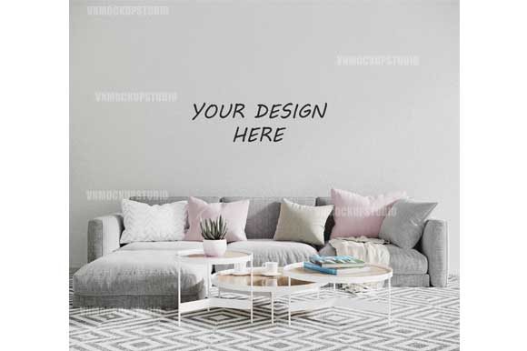 Living Room & Blank Wall Mockups for Art Displays