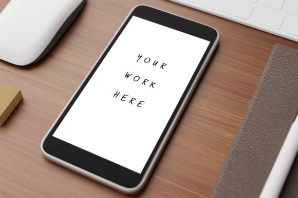 Mobile Phone Mockup on Wooden Table 7